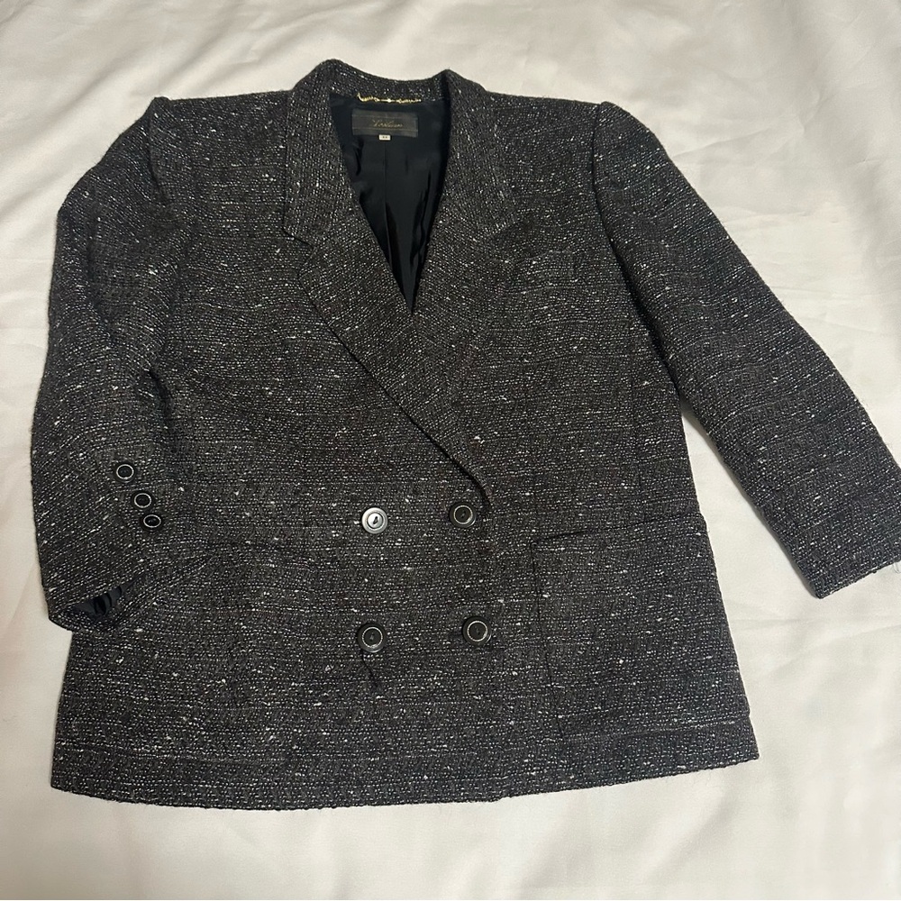 Leilian womens Black Tweed Double-Breasted Blazer made in Italy